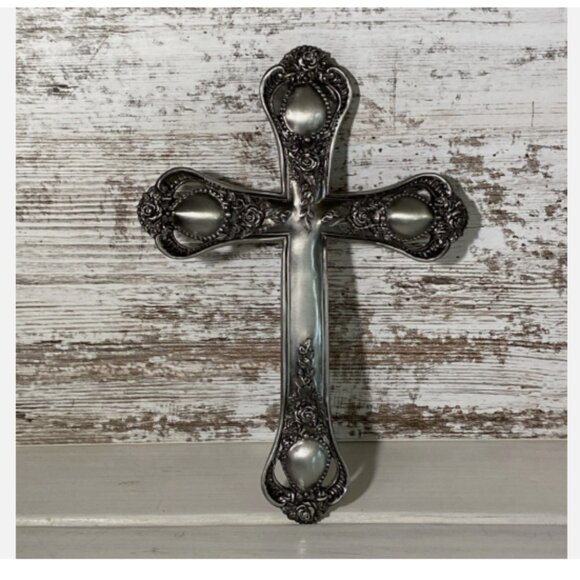 Other - Pewter Christian Rose Cross Hangable Vintage 2002 9.5”x6.5”
